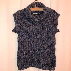 Bershka M Chunky Knit Cowl Neck Blue Rust Gold Metallic Sweater Vest